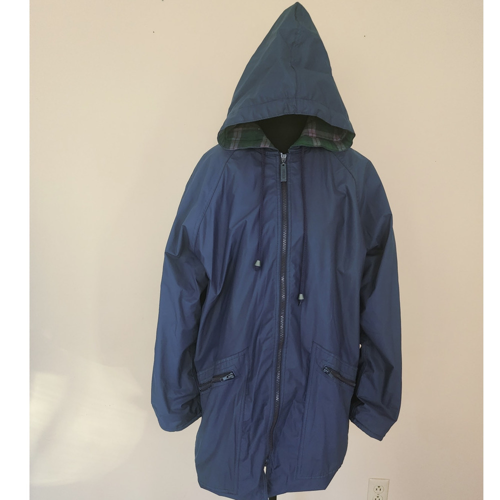 TOTES Classic Flannel Lined Raincoat Large Navy Blue - Picture 3 of 8